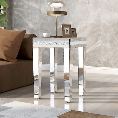 #ad ON TREND Fashionable Glass Mirrored Side Table with Crystal Design $168.34