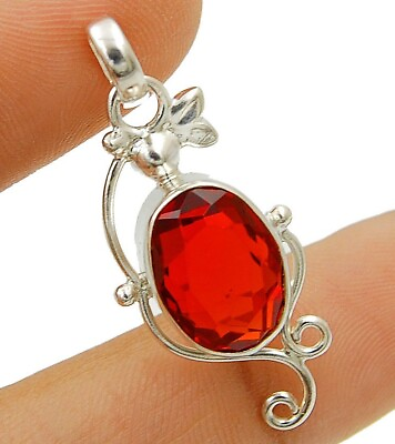 #ad 5CT Natural Fire Garnet 925 Sterling Silver Pendant Jewelry 1 1 4quot; Long NW15 8 $26.99