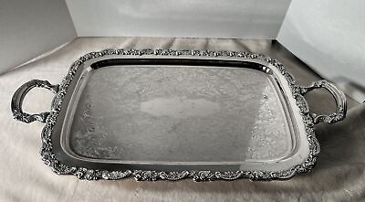#ad Antique Oneida Silver Plated Ornate 4 Footed Butler’s Platter W 2 Lions Head $86.71