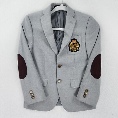 #ad Ralph Lauren Jacket Boys 10 Gray LRL Crest Elbow Patch Blazer Suit Sport Coat $44.92
