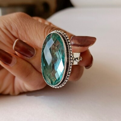 #ad Angelic Aqua Apatite Gemstone 925 Sterling Silver Handmade Ring All Size $13.08