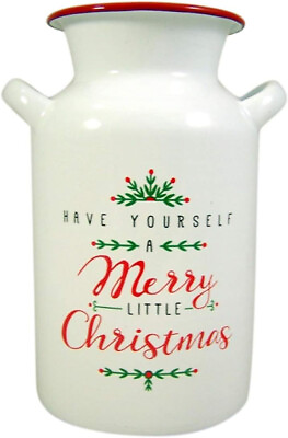 #ad 8quot; Red amp; White Enamel #x27;Have Yourself A Merry Little Christmas#x27; Plant Vase $13.56