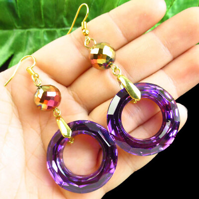 #ad 2Pair Faceted Purple Titanium crystal Circle Ball Earrings Pendant SSG2550 $10.91