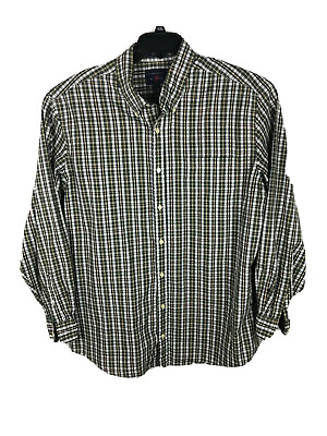 #ad Saddlebred Mens Long Sleeve Button Down Plaid Shirt Size XLT Cotton Green A21 $3.75