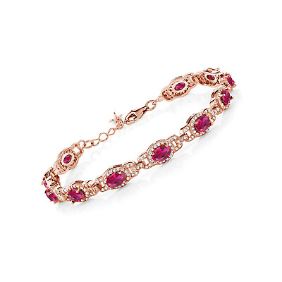 #ad 18K Rose Gold Plated Silver Created Ruby Tennis Bracelet For Women 14.60 Cttw $137.99