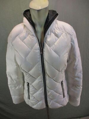 #ad GUESS Size M Women White Full Zip Warm Insulated Down Hooded Puffer Jacket 7Y308 $38.50