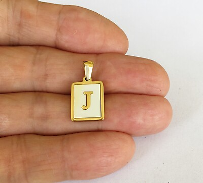 #ad Gold plated letter J initial with genuine shell inlay tag pendant $17.02