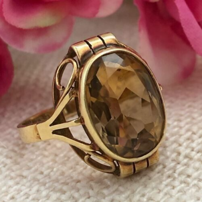 #ad Royal Fine Vintage Solid Yellow Gold 14k 585 Ring Citrine Women#x27;s Jewelry Size 8 $849.99