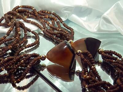 Wooden Beaded Mufti Strand Chunky Lucite Vintage 80#x27;s Necklace 855m2 $21.99