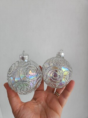 #ad Christmas Tree Ornament Ball Clear Irridescent Sparkle Details Silver AB Plastic $9.98