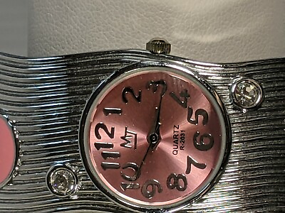 #ad Woman#x27;s Silver and Pink Tone Crystal Bracelet Watch $17.49