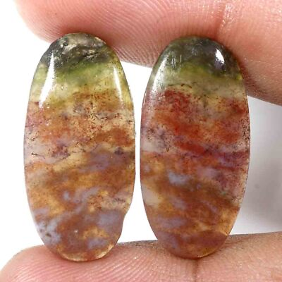 #ad Brilliant Stone Natural Red Moss Agate Oval Cabochon Match Pair Loose Gemstone $2.99