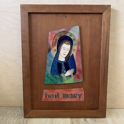 #ad Midcentury Enamel on Copper Wall Art HAIL MARY Holy Mother Religious Icon MCM $249.00