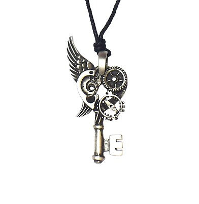 #ad Lucky Devil Pewter Steampunk Key on Adjustable Black 2mm Waxed Cotton Necklace GBP 7.99