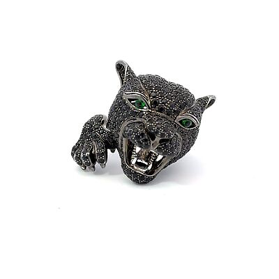 #ad Roberto Coin Animalier Panther Ring 18k Black Gold Black Diamond Ladies Sz 6.5 $7989.97