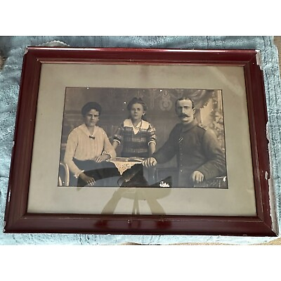 #ad Antique Large Black amp; White Family Photograph 1900#x27;s Mother Father Soldier Child $420.00