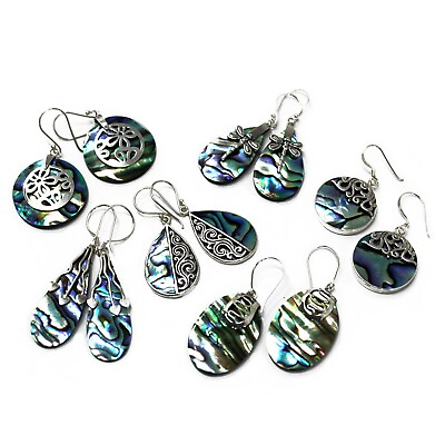 #ad Abalone Shell amp; Silver Earrings Pair Of Shaped Handmade 925 Sterling GBP 43.79