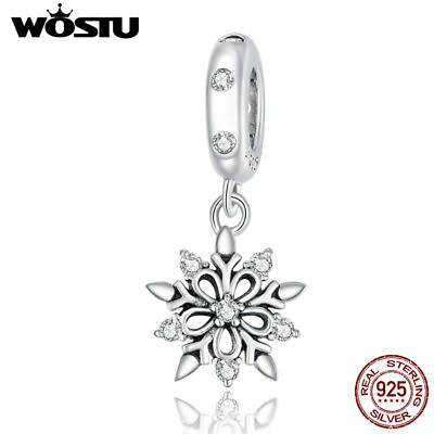 #ad Wostu Soild S925 Sterling Silver CZ Snowflake Charm Pendant Women Christmas $8.45