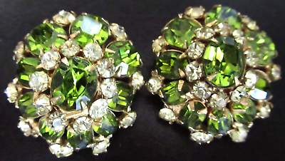 #ad SCHREINER Gorgeous Green amp; Yellow Rhinestone Vintage Clip Earrings $299.99