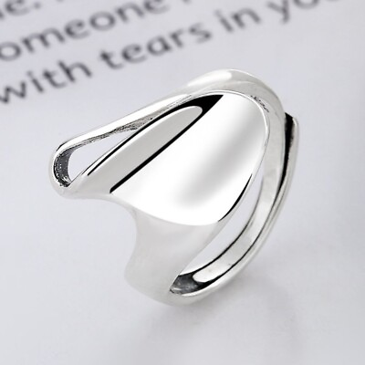 #ad Simple 925 Sterling Silver Cold Style Geometric Glossy Irregular Shape Open Ring $22.80