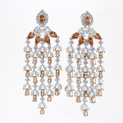 #ad Women Chandelier Earrings Gold Plated GP Clear Crystal Wedding Drop Dangle $49.49