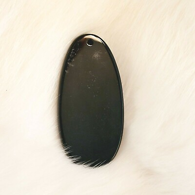 #ad Oblong Polished Black Stone Pendant Solid Long 7730 $11.87