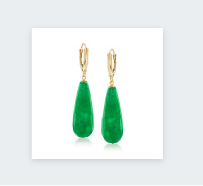 #ad Vintage Drop Natural Green Jade Dangle Earring 14k Yellow Gold Sterling Silver $199.99