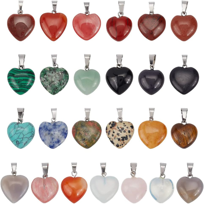 #ad PH PandaHall Heart Stone Charms 30pcs 2 Size Love Heart Shape Quartz Gemstone C $21.15