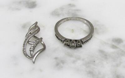 #ad Vintage Sterling Silver Diamond Pendant amp; Ring 3.4grams 4 C483 $39.99