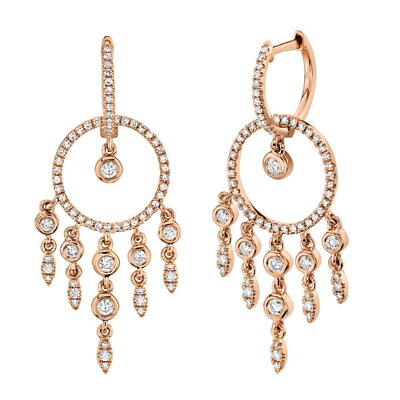#ad 14K Rose Gold Dreamcatcher Diamond Earrings Tribal Natural Drop Dangle 0.62CT $1898.32