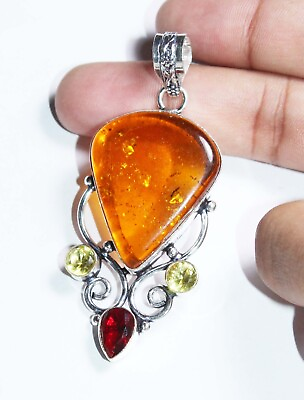 #ad Amber Citrine Garnet Gemstone Handmade Fashion Jewelry Pendant Size 3 quot; D2085 $8.99