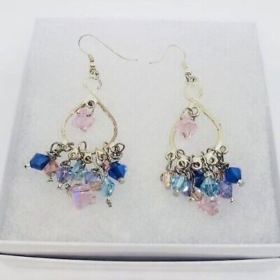 #ad Crystal chandelier earrings Blue Pink Violet $15.75