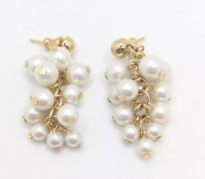 #ad Vintage Faux Pearl Cluster Chandelier Stud Drop Dangle Stud Earrings Gold Tone $18.75