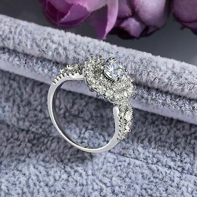#ad 3CT Round Cut Simulated Diamond 925 Silver Double Halo Engagement Ring In White $105.23