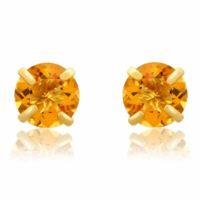 #ad 14k Yellow Gold 5mm Yellow Citrine Round Cut Solitaire Stud Earrings 1 cttw $49.99