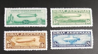 #ad US Stamps Sc# C13 C14 C15 amp; C18 1930 Graf Zeppelin Air Mail Stamp Replica Set $4.99