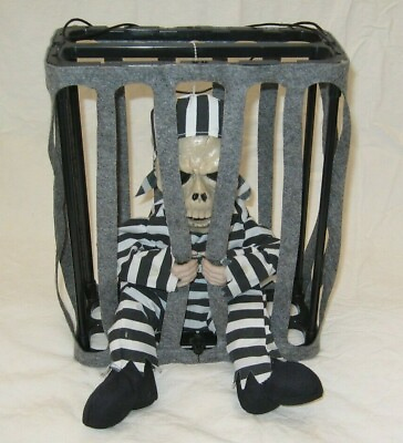 #ad 2009 Magic Power Prisoner Hanging Cage Skeleton Talking Animated Halloween Prop $29.99