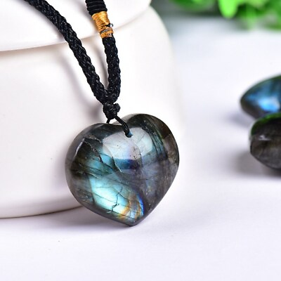 #ad Natural Quartz Labradorite Pendant Crystal Heart Shape Necklace Amulet Healing $4.27