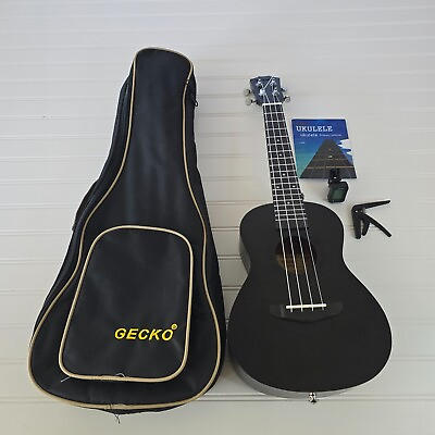 #ad Gecko Ukulele Black Concert Starter Kit 23 Inch Mahogany Small Guitar 4 String $45.00