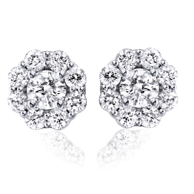 #ad White Gold Huge 1.45Ct Pave Halo Women#x27;s Round Brilliant Cut Real Diamond Studs $2678.74