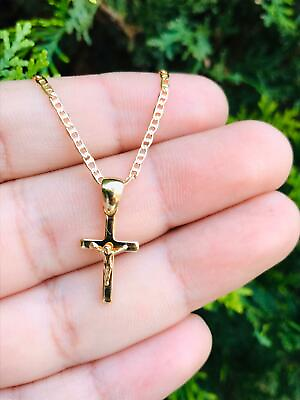 #ad Kids Cross Necklace Chain 18K Gold Filled Jesus Pendant 19x11mm Dije de Cruz $26.99