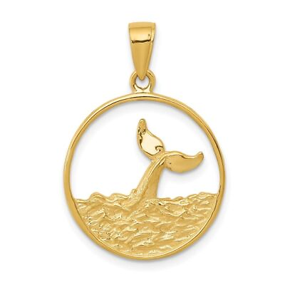 #ad 14K Yellow Gold Whale Tail in Circle with Waves Pendant 2.17g L 27mm W 18mm $296.00