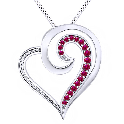 #ad 0.01 Ct Simulated Ruby amp; Natural Diamond Heart Pendant 14K White Gold Plated $74.51
