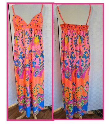 #ad Kamehameha Vintage Hawaiian Dress Bright Mod Pattern Sundress Maxi Small Med $119.00