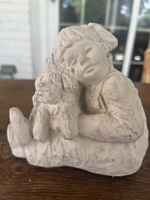 #ad Vintage Austin Sculpture Dee Crowley Bright Eyes 1987 Sweet Little Girl with Dog $12.00