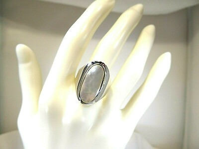 #ad Natural Mother Of Pearl Solid Sterling Silver Solitaire Ring AU $65.00