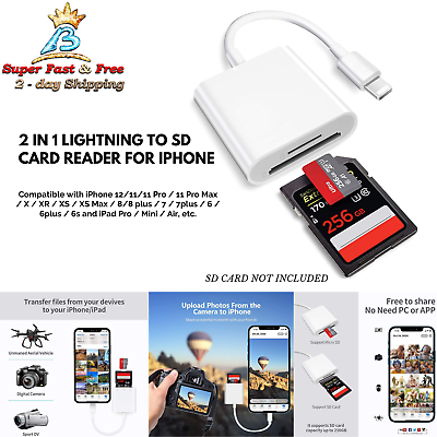 #ad #ad 2 In 1 Lightning To SD Card Reader For iPhone Apple MFi Certified Dual Slot NEW $20.47