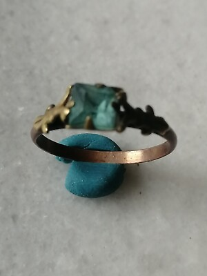 #ad Antique Bronze Late Georgian Ring With Blue Glass Stone US 75 $95.00