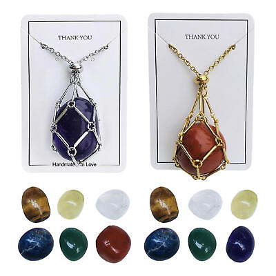 #ad Crystal Stone Holder Necklace 7 Pcs Natural Jewelry Gift For Women Men Adjustabl $17.94