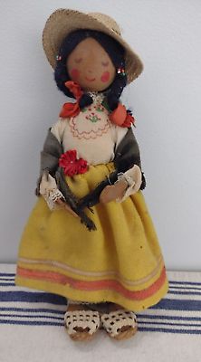#ad Vintage South American Handmade Wooden Doll Mother With Baby On Back Souvenir $28.74